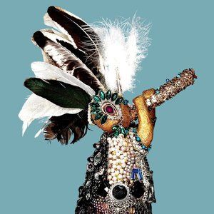 Handcrafted Jeweled Kokopeli Art Rhinestone Crystal With Bejeweled Cape and Real